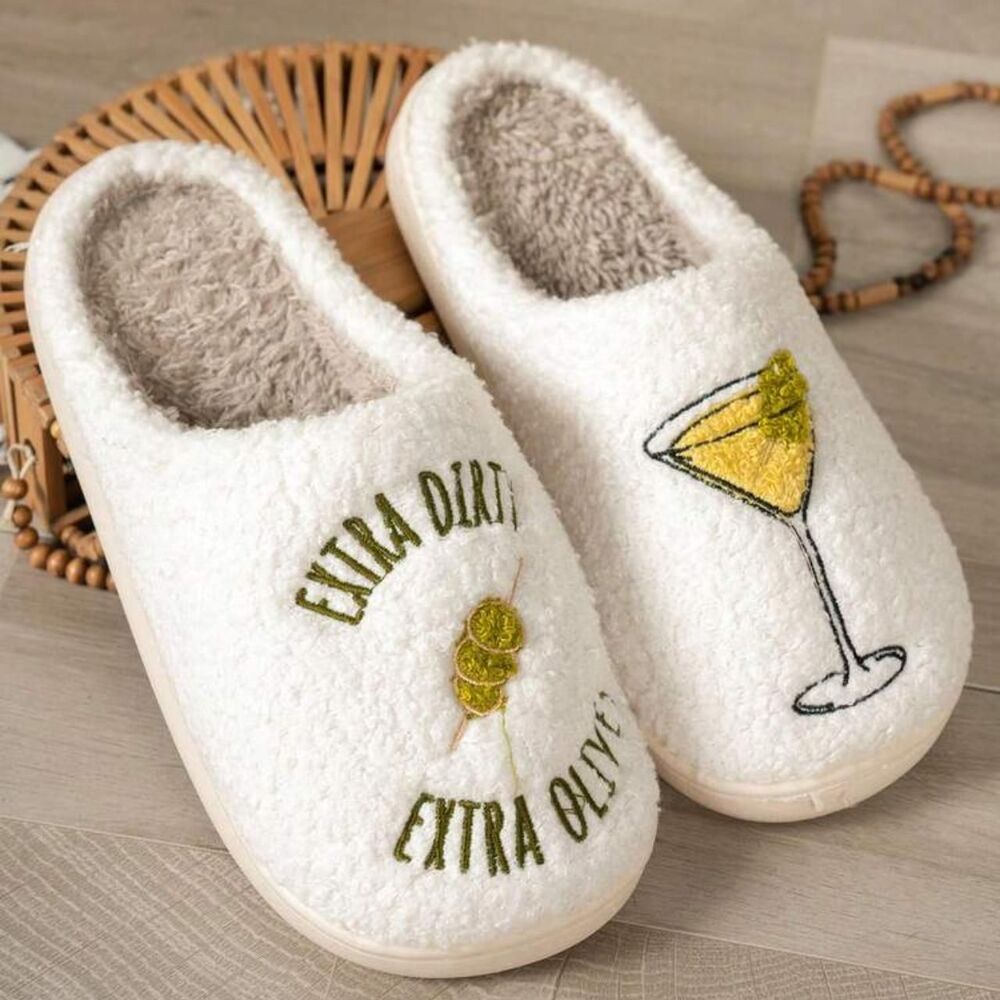 NEW Dirty Martini Slippers | Plush Olive Cocktail House Shoes US 8 / 9